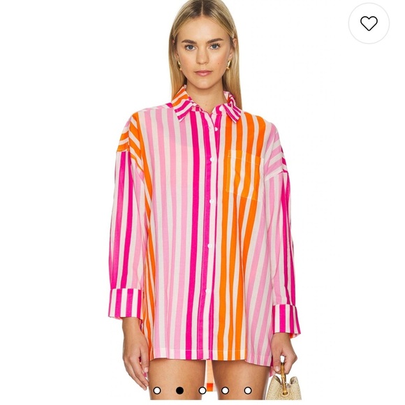 Beach Riot 100% Cotton Alexa Top Buttoned In Sunset Stripes Beach Coverup S/M - Picture 2 of 12